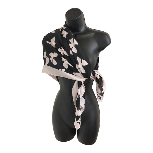 Juicy Couture | Accessories | Juicy Couture Scarf | Poshmark Juicy Couture blush black butterfly print‎ scarf wrap shawl size 3.5’x3.5 new